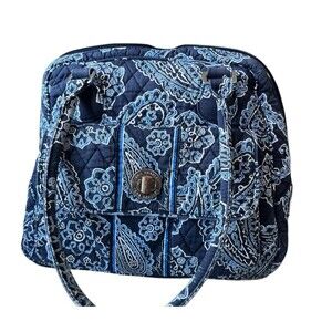 Vera Bradley Purse Double Shoulder Strap Blue White Turn Lock Pocket Zip